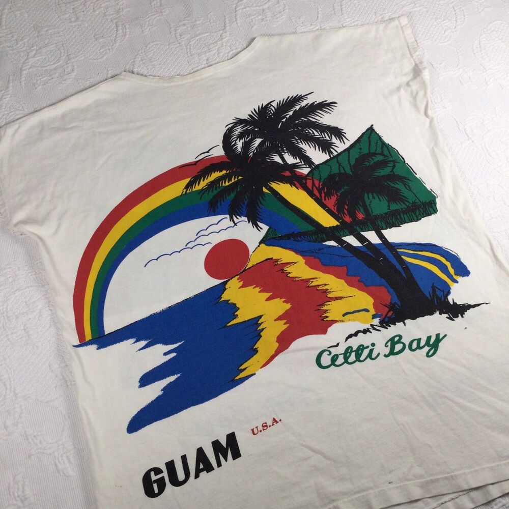Vintage Rainbow Guam Graphic Shirt Mens XL AOP Cetti Bay Classic Design